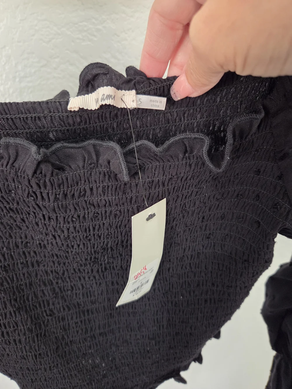Francesca's Black Smocked Puff-Sleeve Crop Top with Ruffle Hem